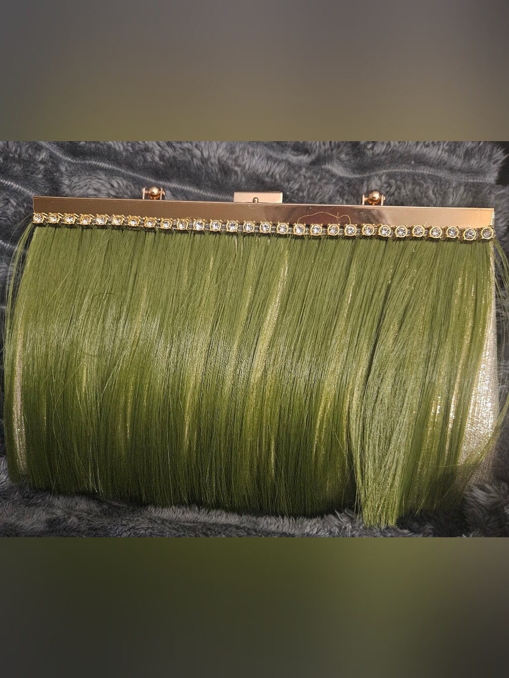 Green Fringe Rhinestone Clutch - Designer Style